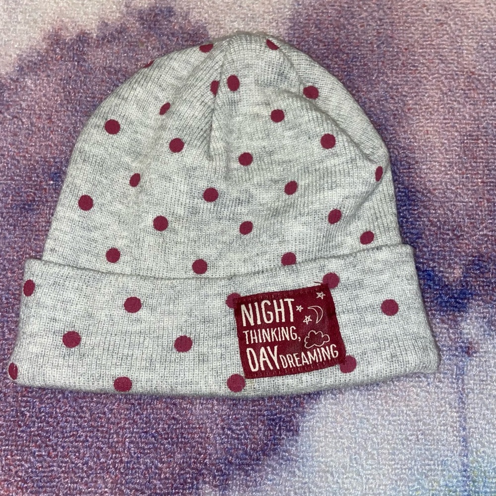 Gray and Burgundy Polka Dot Beanie 1 Size